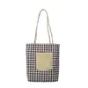 Bolsa de Lona Xadrez Dupla Face Americana Feminina Tote para o Dia a Dia Bolsa de Mão Retro com Cor Contrastante Nova Bolsa Saco da Primavera