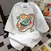 Camiseta de Manga Corta con Estampado de Dibujos Animados Divertido de Nicho para Mujer Verano 2025 Casual Holgada Vintage Cuello Redondo Top Versátil