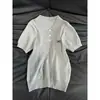 Top Juvenil Estilo Dulce con Bordado de Lazo para Mujer, Camisa de Punto Trenzado Texturizado de Verano con Cuello Polo Abotonado y Mangas Cortas