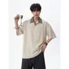 NASA SOBRE Camiseta de Manga Corta con Solapa de Cuadrícula para Hombres y Mujeres Verano Lyocell Tencel Similar al Lino Camiseta Fina