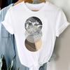 Atacado estação independente primavera e verão figura geométrica tamanho grande feminino retro desenho animado letras branco top camiseta feminina