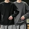 Camiseta casual versátil de manga larga para hombre para otoño, cuello redondo, color liso moderno, cómoda, transpirable y de corte holgado.