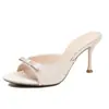 Sandalias de tacón alto estilo francés para mujer, nuevo modelo verano 2026, con detalle de lazo, color nude, elegantes y cómodas, sandalias de tacón fino