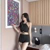 Traje de baño adelgazante de cintura alta con abertura en la espalda y tirantes finos de color sólido para mujer de Dongdaemun, Corea del Sur