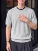 Directo de fábrica, camisa de punto para hombre estilo old money, manga corta, cuello redondo, corte holgado, jacquard, transpirable, top fino de verano