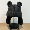 Sombrero de Lana para Mujer Otoño e Invierno 2024 Nuevo Sombrero Tejido Lindo Sombrero con Protección para las Orejas de Oso Hecho a Mano para Cabeza Grande Pulóver Sombrero Lei Feng
