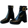 Botines Retro de Puntera Cuadrada con Tacón Grueso y Caña Ajustada para Mujer 2026 Nuevo Estilo Otoño e Invierno con Hebilla de Cinturón Versátiles Estilo Británico Botines Cortos de Tacón Alto