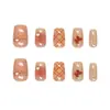 Uñas Pre-hechas Hechas a Mano con Ojo de Gato Arena Dorada y Moño, Moño de Cuadros con Diamantes Brillantes, Uñas Portátiles Removibles Estilo Ins 30 Piezas