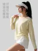 Top de Yoga de Manga Larga para Mujer Juyitang con Cordón Lateral, Sensación de Piel Desnuda, Alta Elasticidad, Camiseta de Fitness Adelgazante