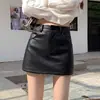 Falda midi de PU color café para mujer, petite, falda corta de chica hot, otoño, cintura alta, textura, línea A, falda envolvente de cadera, falda de cuero, pantalones