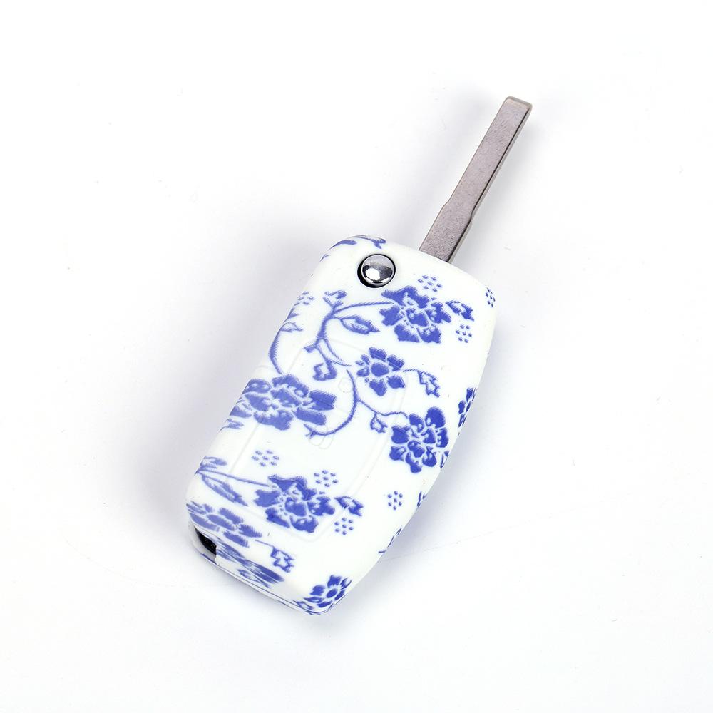 福特经典福克斯折叠3键无标水转印青花瓷