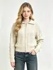 Cardigan de malha grossa com zíper e gola alta vintage, de fábrica de origem direta transfronteiriça, para mulheres, casaco de suéter de malha grossa solto para outono e inverno