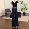 Jeans Masculino Retrô Americano Patchwork Outono Inverno Largo High Street Perna Larga Caimento Fluido Perna Reta Calças