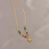 Moda Francesa Estilo Retro Ins Collar con Colgante de Sol de Cuentas Coloridas Diseño Nicho para Mujer Cadena Clavicular de Acero de Titanio