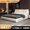 Cama de cuero genuino color crema con almacenamiento cama doble de 1.8 m moderna minimalista dormitorio del hogar cama tapizada cama individual de 1.5 m
