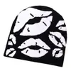 Moda Bestseller Patrón Jacquard Labios Rojos Estilo Callejero Trendy Casual Personalidad Gorro de Punto Cálido Cómodo para Exteriores