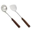Conjunto de Espátulas de Aço Inoxidável com Cabo de Madeira Antiderrapante, Espátula para Fritar, Colher de Cozinha, Escumadeira com Cabo de Madeira, Espátula para Fritar, 304 Resistente a Altas Temperaturas