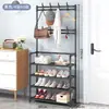 Sapateira Simples Ultra Fina Doméstica Pequena Corredor Estreito Cabideiro Integrado Cabideiro de Casacos e Chapéus Armazenamento de Bolsas Penduradas Prateleira de Armazenamento Multicamadas