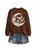 Amazon eBay sitio independiente moda versátil elegante mujer luna hongo flor mariposa cuello redondo manga larga sudadera