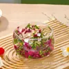 Tigela de Salada de Vidro de Camada Dupla com Flores Naturais Pronta, de Alto Acabamento e Criativa, Tigela de Salada de Frutas de Vidro Borossilicatado de Camada Dupla
