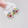 Brincos de prata com alfinetes de zircônia microincrustada tridimensional com flores coloridas para primavera de 2024, brincos simples, frescos e doces