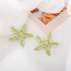 Pendientes Exquisitos de Rafia con Borde Dorado Estilo Bohemio Europeo y Americano, Pendientes Versátiles Estilo Vacaciones, Tachuelas de Estrella de Mar Tejidas a Mano