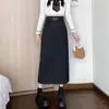 A- personaje Estilo Hong Kong Hip Hop Cintura Alta Adelgazante Todo Fósforo Traje de Cadera Falda Larga Primavera y Otoño Falda de Gama Alta Colgante con Abertura
