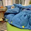 Conjunto de cama jacquard minimalista com trama colorida, quatro peças, ultrassuave, 100% algodão, lençol de cima e capa de edredom tamanho solteiro, adequado para quartos de dormitório e estudantes