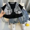 Conjunto de Ropa de Verano Moderno para Niños, Nuevo Elegante Conjunto de Dos Piezas Estilo Coreano de Manga Corta para Niños