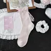 Meias com Laço Lolita para Mulheres, Meias Finas Respiráveis para o Verão no Meio da Panturrilha, Meias Japonesas Doces de Renda Cor Sólida Folgadas