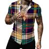Cardigan masculino de manga curta transfronteiriço camisa masculina com lapela e estampa digital 3D masculina plus size camisa de manga curta