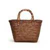 2025 Nova Bolsa de Rattan Bolsa de Palha Bolsa de Bambu Feminina Retrô Artesanal Bolsa Tote de Bambu Lembrança