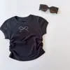 Camiseta de Manga Corta de Modal para Niñas Verano 2026 Elegante Top con Lazo de Pedrería Hot-Fix Versátil Ajustado para Niños Pequeños y Niños