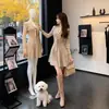 Vestido de punto para mujer con cuello de lazo estilo juvenil, elegante vestido ajustado para otoño e invierno que ciñe la cintura