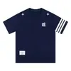 Camiseta Masculina Retro com Bordado de Letras e Listras Laterais, Manga Curta, Verão, Design Solto, Tops Nicho para Casais, Estilo Ins