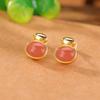 Pendientes de plata de ley S925 con diseño de ciervo, chapados en oro, de jade hetiano, jade de agua clara, rojo del sur, retro, sencillos, con forma de huevo.