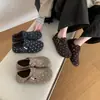 Zapatos planos de lana estilo coreano con suela gruesa estilo Birkenstock para mujer, que aumentan la altura, colección de otoño 2026, zapatos de mujer versátiles con puntera redonda y estampado de lunares