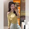 2026 Nuevo Top de Punto Coreano de un Hombro Descubierto de Manga Larga para Mujer Único Petite Hermoso Top con Clavícula Expuesta