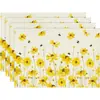 Mat de aislamiento impermeable con estampado a una cara de lino, estilo floración de tulipán y girasol, temática de flores y pájaros, nuevo de verano, transfronterizo de Temu