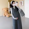 Conjunto de Moda de Otoño/Invierno para Maternidad: Conjunto de Dos Piezas para Embarazadas: Vestido de Punto en Capas con Camisola + Camisa Base