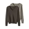 Conjunto de dos piezas de suéteres de punto holgado con cuello en V para mujer, nuevo estilo otoño e invierno, prendas de abrigo versátiles, tops elegantes de manga larga de color liso