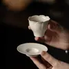 Taza de Té Cerámica Forma de Pétalo con Esmalte de Ceniza Monocromática, con Posavasos, para Uso Doméstico, Taza Simple para Degustación de Té, Taza para Invitados, Juego de Té Kung Fu