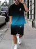 Traje de dos piezas de camiseta de manga corta con estampado 3D y letras degradadas para talla grande transfronterizo, pantalones cortos, conjunto deportivo de verano para hombre, nuevo