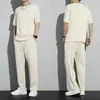 Nuevo Conjunto Deportivo de Seda Helada de Verano para Hombre, Caído, Secado Rápido, para Correr, Casual, Conjunto de Dos Piezas, Camisa de Manga Corta y Pantalones Largos, Ligero