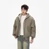 Chaqueta Corta de Algodón Estilo Americano Falsa de Dos Piezas para Hombre, Chaqueta de Vuelo Bomber de Invierno con Capucha, Chaqueta de Béisbol Acolchada