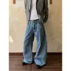 Jeans Banana Wide-Leg Rasgado Lavado High Street Americano Unissex Casual Solto Calças Sickle para Jovens