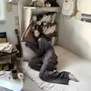 Pijama Derong Feminino Outono e Inverno Novo Cardigã Estampa de Leopardo Gola Grossa Alta Qualidade Solto Conjunto de Roupas de Casa para Casal