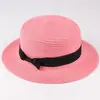 Sombrero de Sol de Verano Estilo Coreano para Madre e Hija con Lazo Ala Plana Protección Solar Sombrero de Paja Exterior Plano Plegable Sombrero de Sol