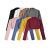 Top Xale Sexy de Manga Longa com Gola Exposta para Mulheres, Moda Popular Chique, Camisa com Proteção Solar, Colete Pequeno, Camiseta Pura Desejo