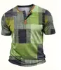 Comercio Exterior Transfronterizo Camiseta Nueva de Manga Corta para Hombre con Estampado Digital 3D y Tapeta Frontal de 3 Botones, Ropa Casual de Moda para Hombre